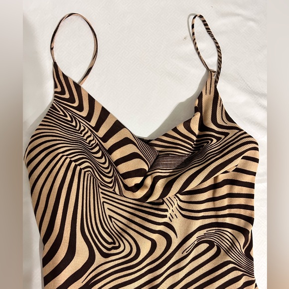 Y2K spaghetti strap Tan and brown dress with long side tail from ms J size M - Picture 3 of 9